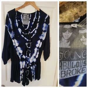 Young fabulous & Broke Romper Small Tie Dye Elastic Waist Roll Tab Sleeves Blue